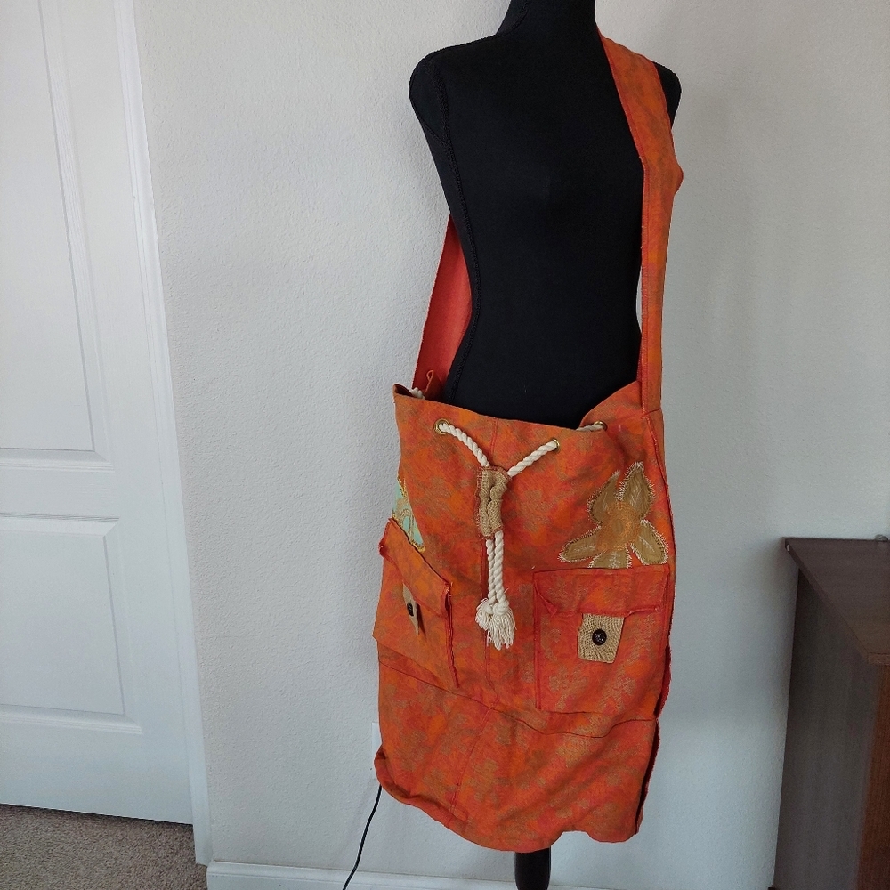 Edge Large Embroidered Bohemian Extendable‎ Bucket Crossbody Bag